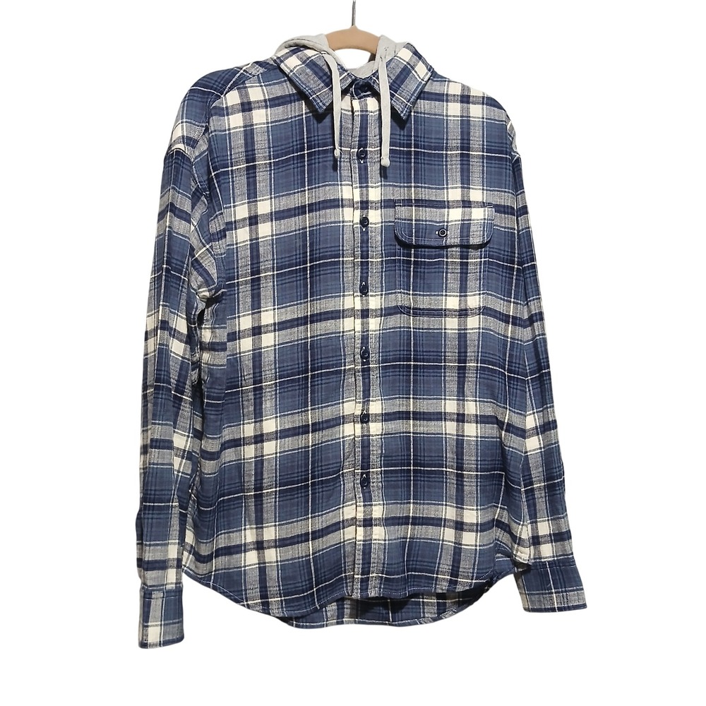 American Eagle Mens Flannel Shirt Hooded Blue Plaid Super Soft Medium‎ M